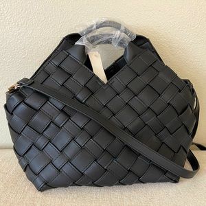 Aqua woven tote bag NWT, black, handle and crossbody, exclusive, sold out